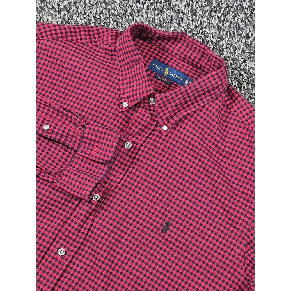 Polo Ralph Lauren Long Sleeve XL Mens Red Black Gingham Check Button Down‎